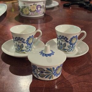 6 Piece Figgjo Flint Norway Tori Viking Cups And Sugar Bowl